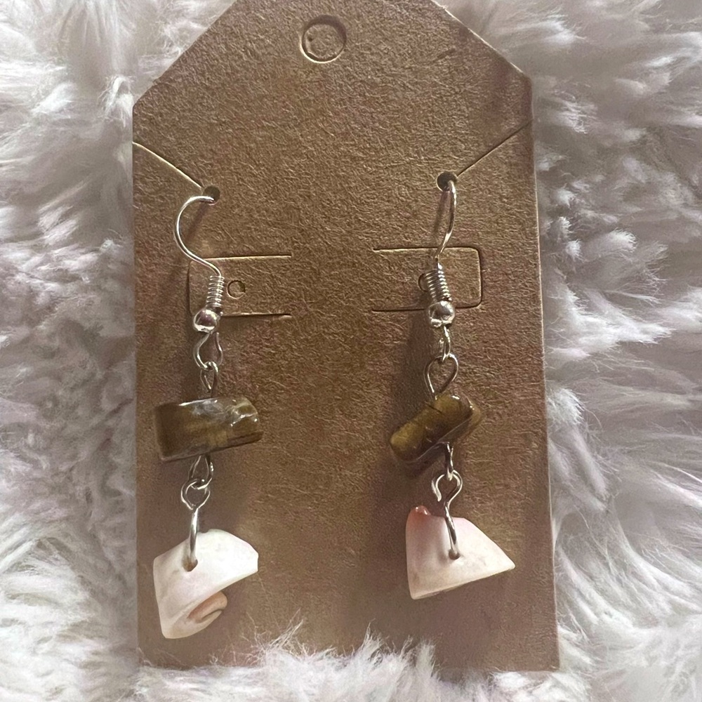 Sea Shell Spiral with Tiger Eye Stone Earrings